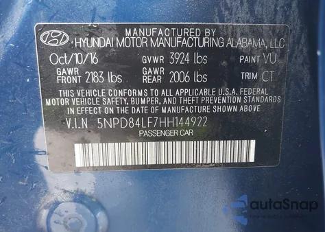 2017 Hyundai Elantra Value Edition from USA, damaged, VIN 5NPD84LF7HH144922